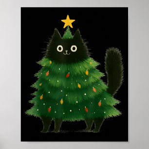 Affiche Arbre de Noël Chat Noir Mignon Amoureux des Animau