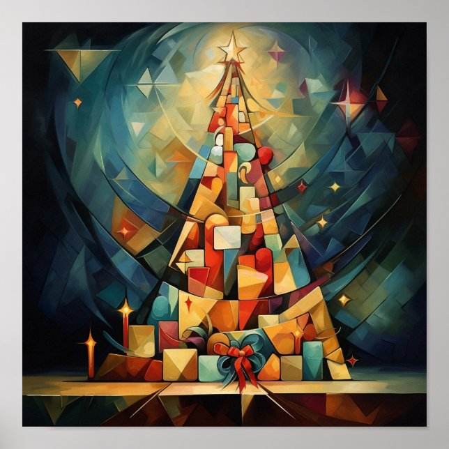 Affiche Arbre de Noël Cubisme (Devant)
