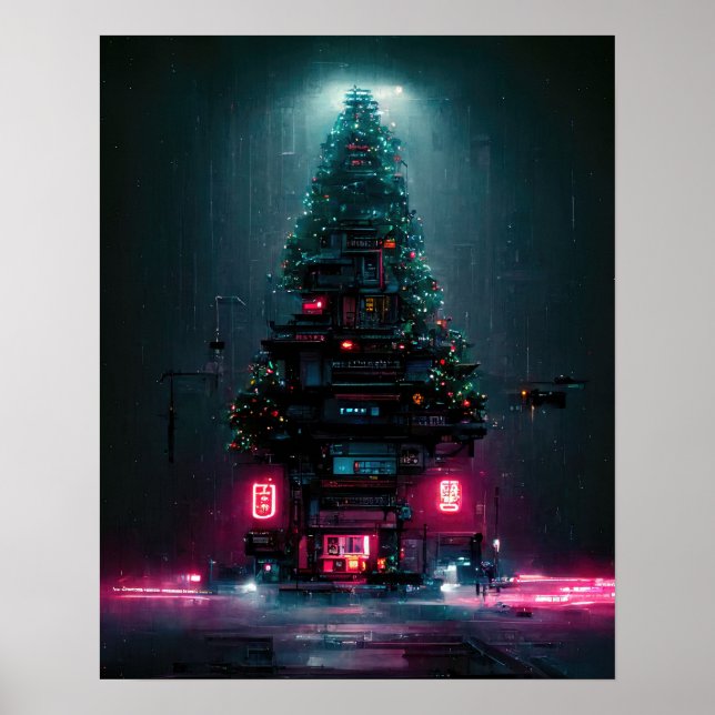 Affiche Arbre de Noël Cyberpunk (Devant)