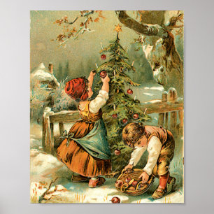 Affiche Arbre de Noël décoré par des garçons et des filles