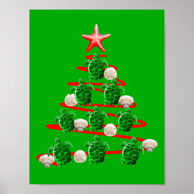 Affiche Arbre de Noël des tortues de mer vertes (Devant)