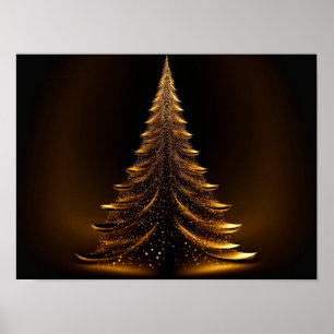 Affiche Arbre de Noël d'or sur un arrière - plan noir.