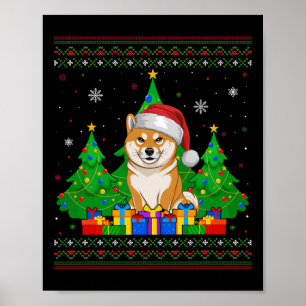 Affiche Arbre de Noël doux Santa Hat Shiba Inu Do
