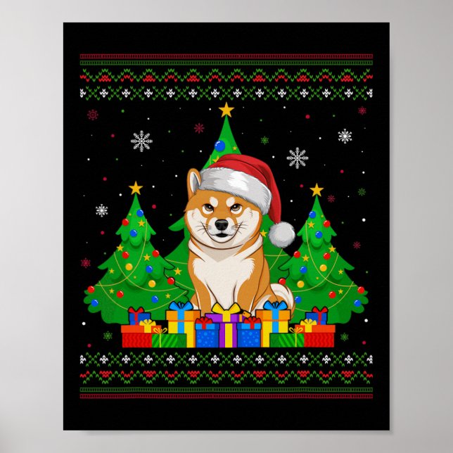 Affiche Arbre de Noël doux Santa Hat Shiba Inu Do (Devant)