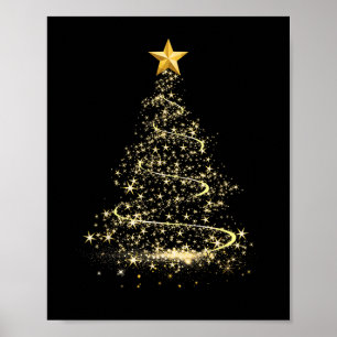 Affiche Arbre de Noël drôle en or Joyeux Noël Pyjama