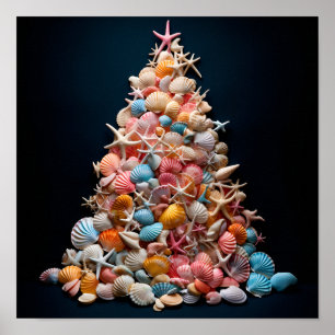 Affiche Arbre de Noël en coquillages colorés