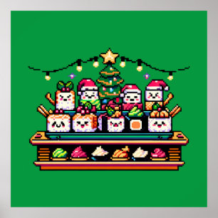 Affiche Arbre de Noël en Sushi Festif - Art Pixel mignon