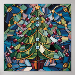 Affiche Arbre de Noël en verre coloré de style Tiffany