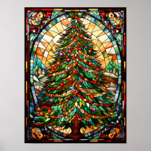 Affiche Arbre de Noël en Verre Coloré Fête Décoratif