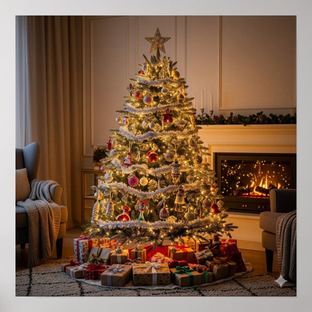 Affiche Arbre de Noël entièrement décoré (Devant)