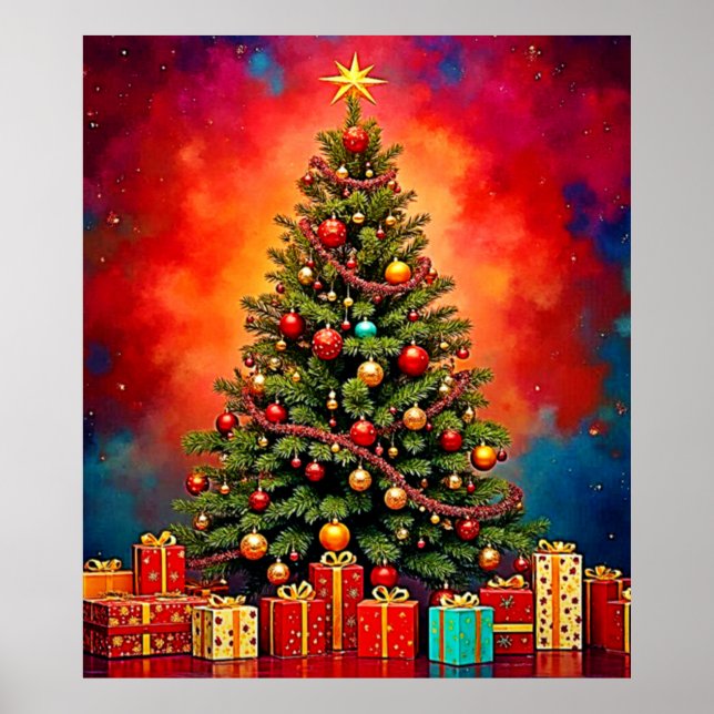 Affiche Arbre de Noël et Art de Cadeaux Festifs (Devant)