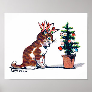 Affiche Arbre de Noël et chaton, Louis Wain