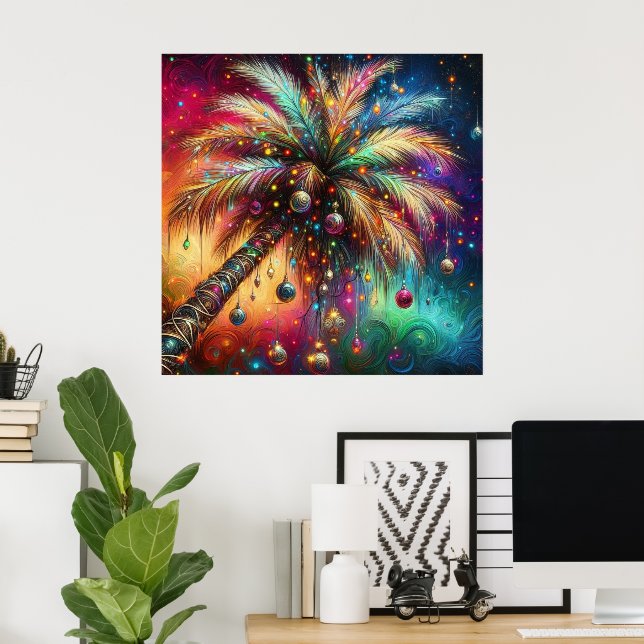 Affiche Arbre de Noël fantaisiste Palmier Plage Tropicale  (Bureau à domicile)