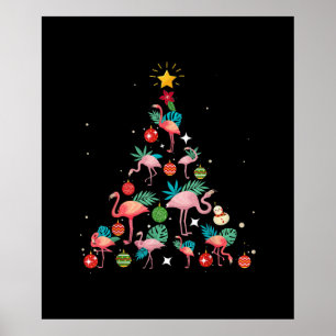 Affiche Arbre de Noël Flamant rose drôle