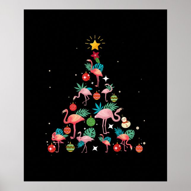 Affiche Arbre de Noël Flamant rose drôle (Devant)