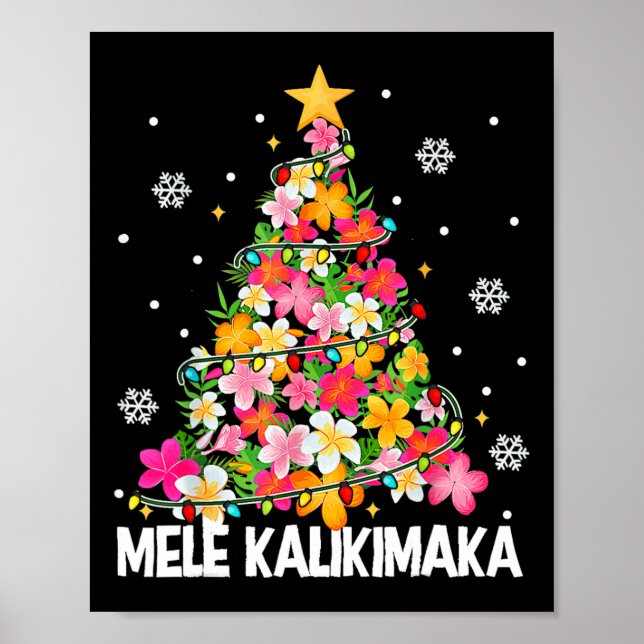 Affiche Arbre de Noël Floral hawaïen Mele Kalikimaka Tro (Devant)