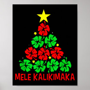 Affiche Arbre de Noël Floral Hawaïen Mele Kalikimaka Tro