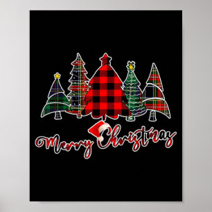Affiche Arbre de Noël gai carreau de buffle vert noir roug