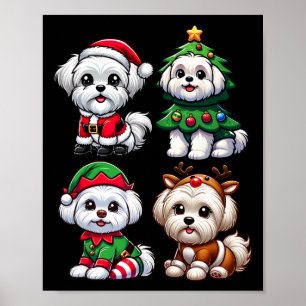 Affiche Arbre de Noël maltais Père Noël Elf Costume Chien 
