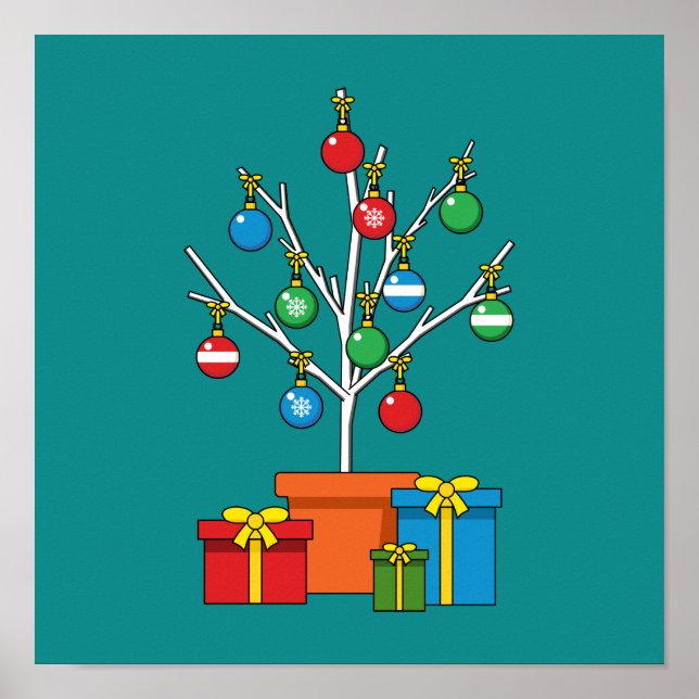 Affiche Arbre de Noël minimal avec présentation (Devant)