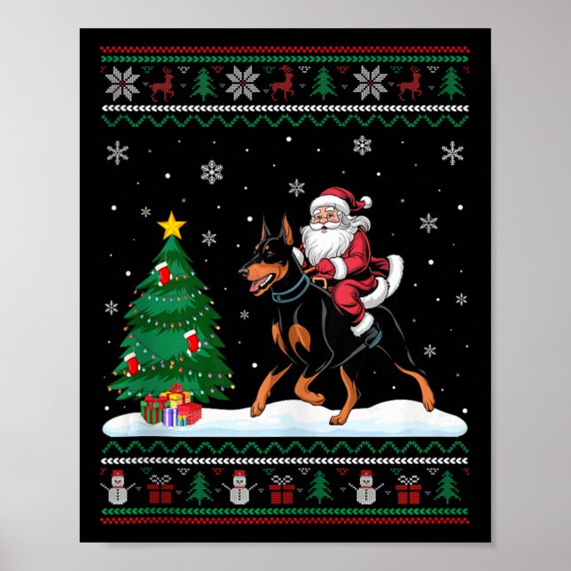 Affiche Arbre de Noël moche Père Noël équitation Doberman  (Devant)