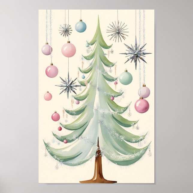 Affiche Arbre de Noël moderne du milieu du siècle (Devant)