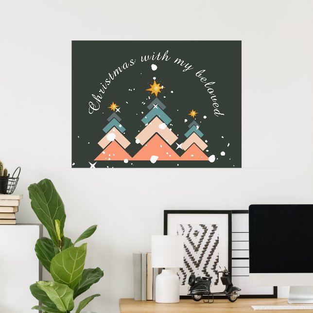 Affiche Arbre de Noël moderne et tendance à la neige (Bureau à domicile)
