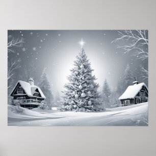 Affiche Arbre de Noël neigeux Digital Christmas Wall Art