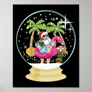 Affiche Arbre de Noël Palmier Surfant Plage Boule à Neige