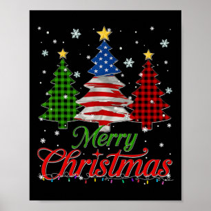 Affiche Arbre de Noël plaid drapeau américain flocon de ne