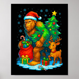 Affiche Arbre de Noël Santa Bigfoot Rennes Drôle Sasqua