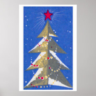 Affiche Arbre de Noël stylisé étiquette de boîte d'allumet
