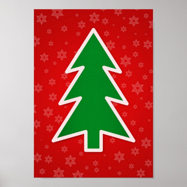 Affiche Arbre de Noël sur l'arrière - plan rouge (Devant)