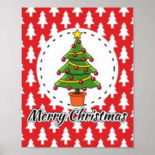Affiche Arbre de Noël sur le Motif des pins rouges - Joyeu