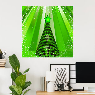 Affiche Arbre de Noël vert moderne avec étoile