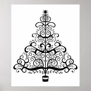 Affiche Arbre de Noël vintage décoratif à volutes victorie