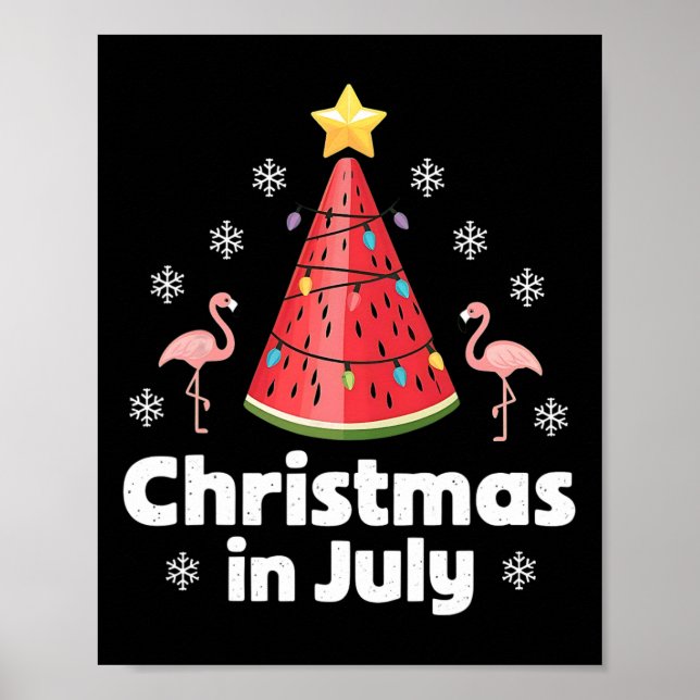 Affiche Arbre de pastèque Noël en juillet Flamingo drôle X (Devant)