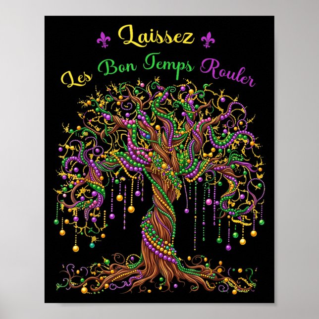 Affiche Arbre de perles drôles de Mardi Gras Carnaval (Devant)