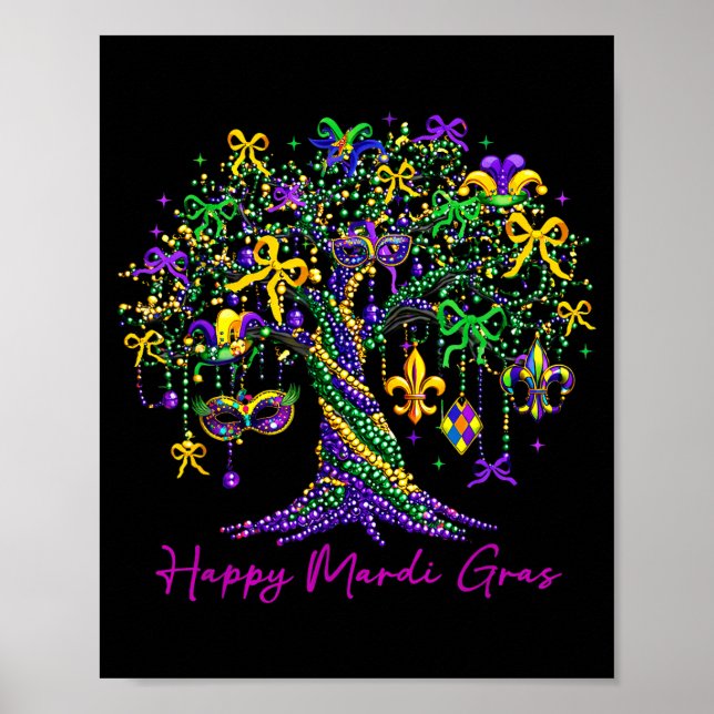 Affiche Arbre de perles joyeux Carnaval de Mardi Gras Femm (Devant)