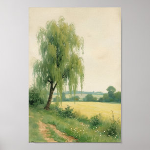 Affiche Arbre de saule vintage paysage de campagne Art