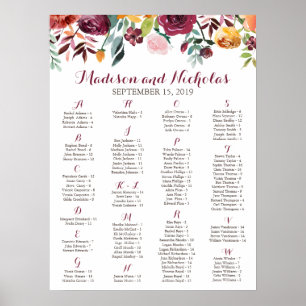 Affiche Arbre de siège alphabétique à fleurs automnales ro