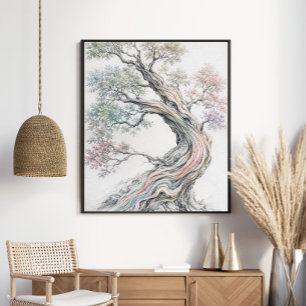 Affiche Arbre de Vie Arc-en-Ciel Élégant Graphite Pastel