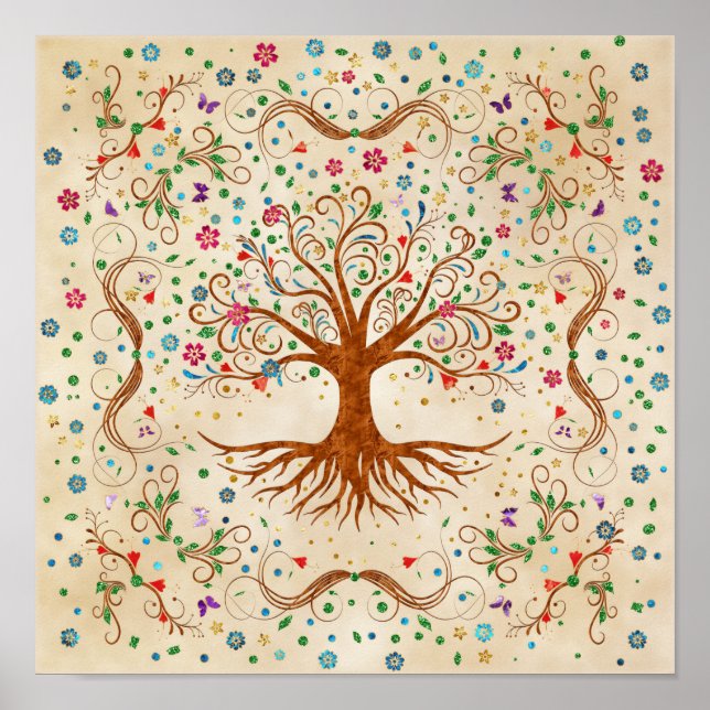 Affiche Arbre de vie coloré - Yggdrasil (Devant)
