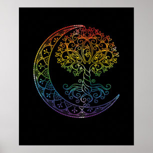 Affiche Arbre de vie Cresent Moon Phases Mandala Yoga Cade