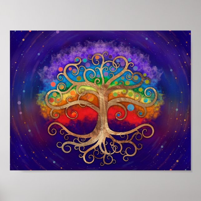 Affiche Arbre de vie Golden Swirl et Rainbow (Devant)