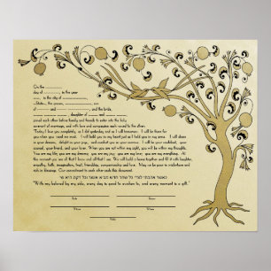 Affiche Arbre de vie ketubah avec une citation hébraïque -