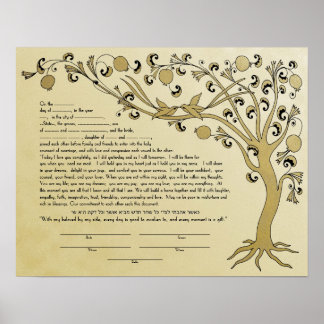 Affiche Arbre de vie ketubah avec une citation hébraïque -