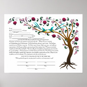 Affiche Arbre de vie Ketubah & Vows dans les tons bijoux (