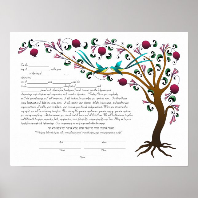 Affiche Arbre de vie Ketubah & Vows dans les tons bijoux ( (Devant)