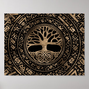Affiche Arbre de vie - Motif runique de Yggdrasil